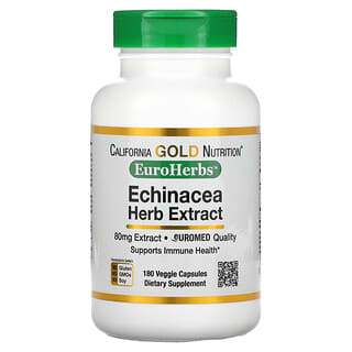 California Gold Nutrition, EuroHerbs, Echinacea Herb Extract, 80 mg, 180 Veggie Capsules