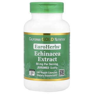 California Gold Nutrition, EuroHerbs, Echinacea Herb Extract, Euromed Quality, 80 mg, 180 Veggie Capsules