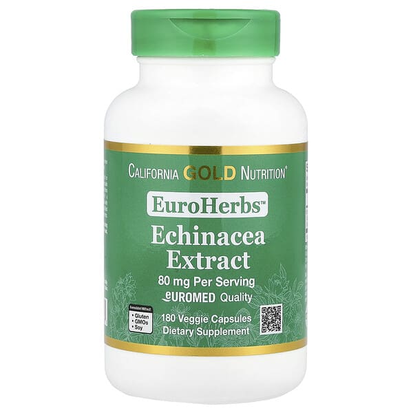 EuroHerbs™, Echinacea Herb Extract, Euromed Quality, 80 mg, 180 Veggie Capsules