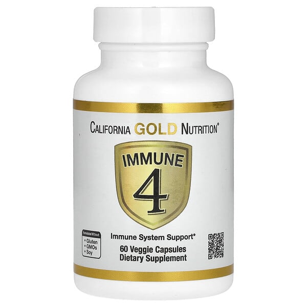 California Gold Nutrition, Immune 4 ส่งเสริมระบบภูมิคุ้มกัน บรรจุ 60 แคปซูลทำจากผัก