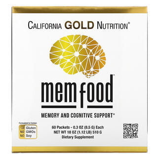 California Gold Nutrition, MEM Food, Memória e Suporte Cognitivo, 60 Embalagens, 8,5 g (0,3 oz) Cada