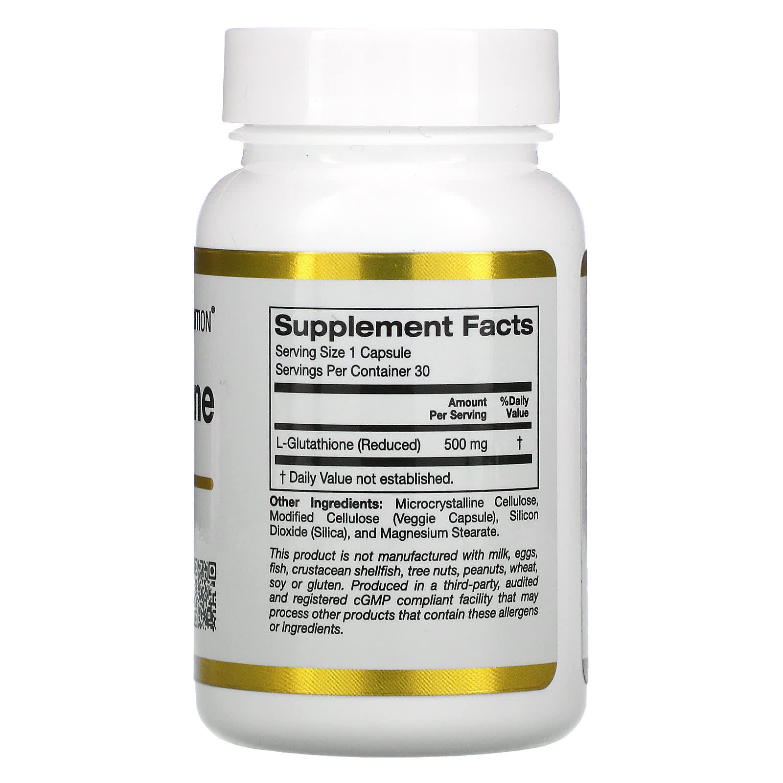 California Gold Nutrition L Glutathione Reduced 500 Mg 30 Veggie Capsules