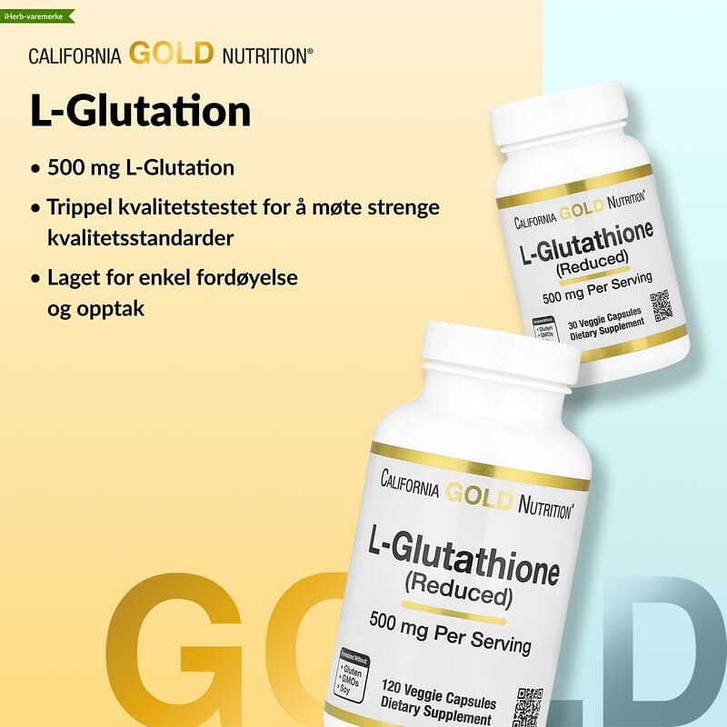 L-glutation (redusert), 500 mg, 30 vegetabilske kapsler