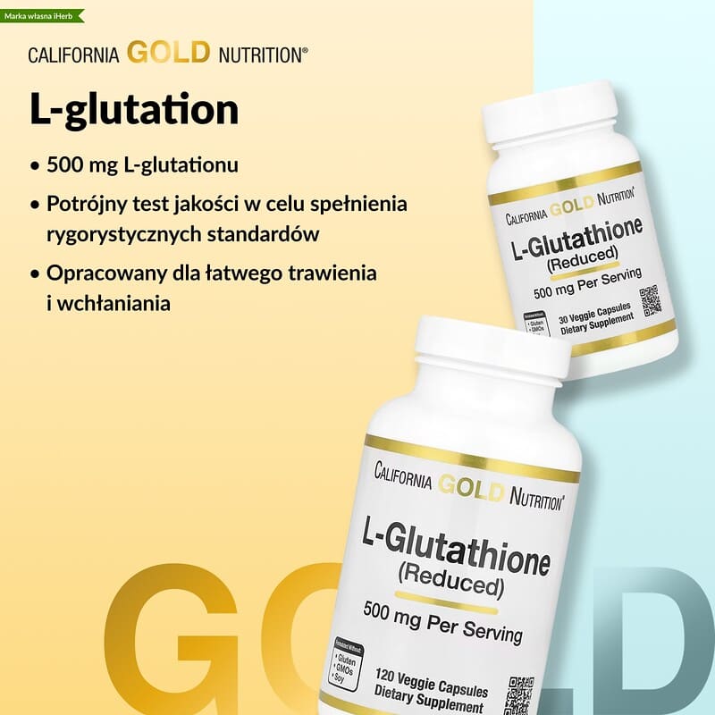 L-glutation (zredukowany), 500 mg, 120 kapsuek rolinnych