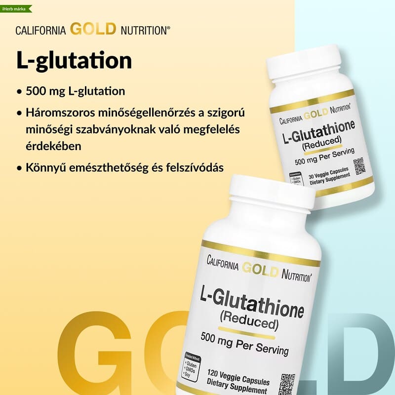 L-glutation (redukált), 500 mg, 120 növényi kapszula