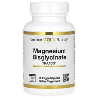 California Gold Nutrition, Bisglycinate de magnésium, Formulé avec TRAACS®, 200 mg, 60 capsules végétales (100 mg pièce)