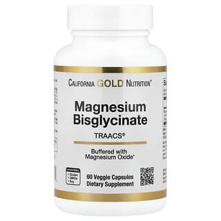 California Gold Nutrition, Bisglicinato de magnesio, Fórmula con TRAACS®, 60 cápsulas vegetales (100 mg por cápsula)