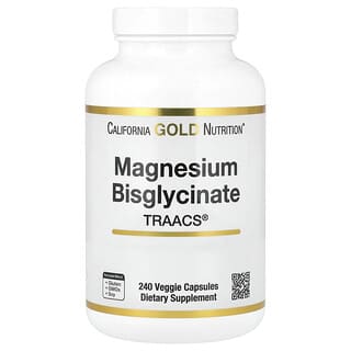 California Gold Nutrition, Bisglicinato de magnesio, Fórmula con TRAACS, 200 mg, 240 cápsulas vegetales (100 mg por cápsula)