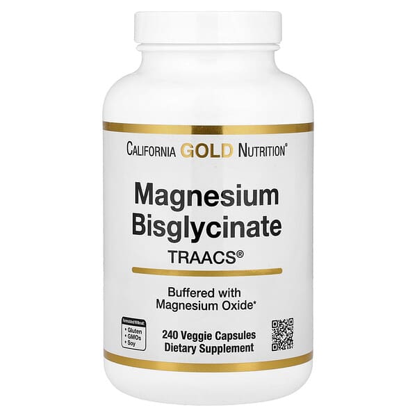 California Gold Nutrition, Magnesium Bisglycinate, Formulated with TRAACS, 200 mg, 240 Veggie Capsules (100 mg per Capsule)