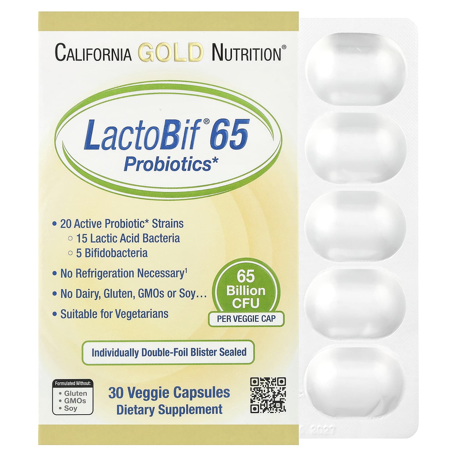 California Gold Nutrition, LactoBif® 65, пробиотики, 65 млрд КОЕ