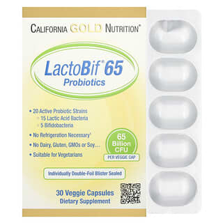 California Gold Nutrition, Probióticos LactoBif 65, 65 Bilhões de UFCs, 30 Cápsulas Vegetais