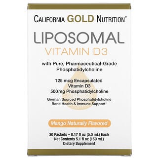 California Gold Nutrition, Vitamine D3 liposomale, 125 µg (5000 UI), 30 sachets, 5 ml pièce