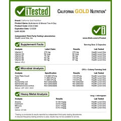 California Gold Nutrition, Multivitamin ve Mineral, Günde İki Kez, 60 Bitkisel Kapsül