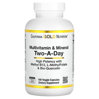 California Gold Nutrition, Multivitamines et minéraux, Deux capsules par jour, 180 capsules végétariennes