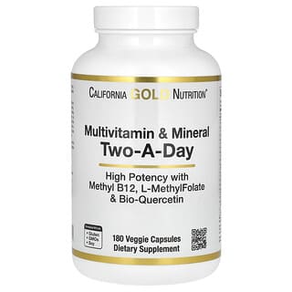 California Gold Nutrition, Suplemento multivitamínico y mineral de dos ingestas diarias, 180 cápsulas vegetales