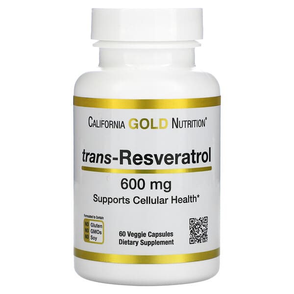 California Gold Nutrition（カリフォルニアゴールドニュートリション）, Trans-Resveratrol, 600 mg , 60 Veggie Capsules (販売終了商品) 