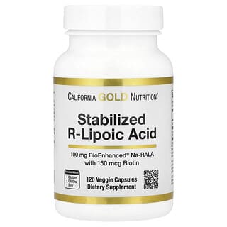 California Gold Nutrition, Σταθεροποιημένο R-λιποϊκό οξύ με Bio-Enhanced® Na-RALA και βιοτίνη, 120 φυτικές κάψουλες
