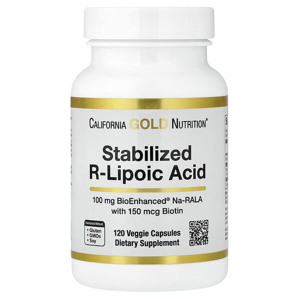 California Gold Nutrition, Stabilized R-Lipoic Acid with Bio-Enhanced® Na-RALA and Biotin, 120 Veggie Capsules — product photo 1