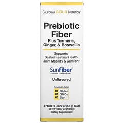 California Gold Nutrition, Fibra prebiótica más cúrcuma, jengibre y Boswellia, 3 sobres, 6,3 g (0,22 oz) cada uno