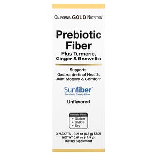 California Gold Nutrition, Prebiotic Fiber Plus Turmeric, Ginger & Boswellia, präbiotische Ballaststoffe plus Kurkuma, Ingwer und Weihrauch, 3 Päckchen je 6,3 g (0,22 oz.)