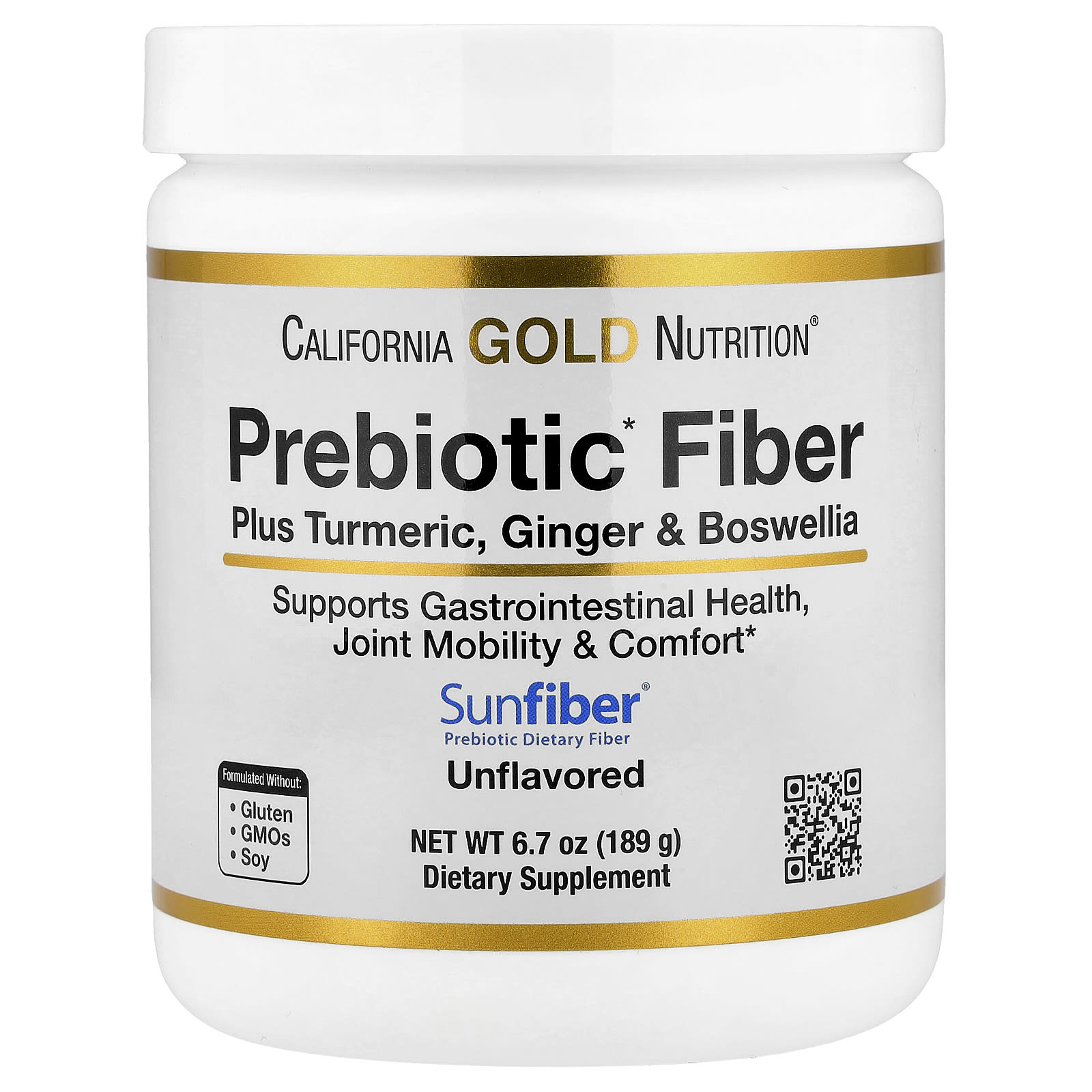 California Gold Nutrition Prebiotic Fiber Plus Turmeric Extract, Organic Ginger Extract and Boswellia Extract – 189 g de California Gold Nutrition