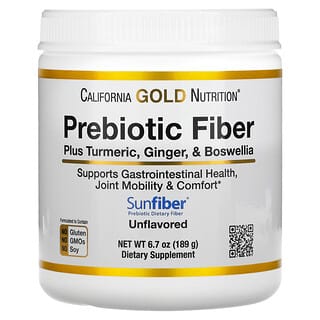 California Gold Nutrition, Fibra prebiótica más cúrcuma, jengibre y Boswellia, 189 g (6,7 oz)