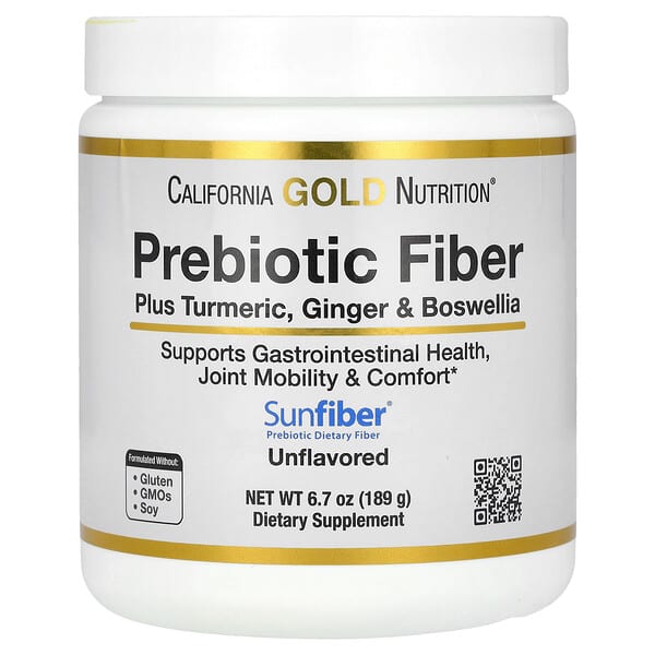 California Gold Nutrition Prebiotic Fiber Plus Turmeric Extract, Organic Ginger Extract and Boswellia Extract, 6.7 oz (189 g)