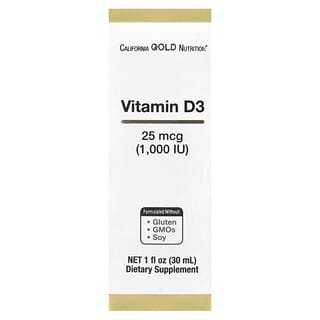 California Gold Nutrition‏, ויטמין D3, ‏25 מק"ג (1,000 יחב"ל), 30 מ"ל (אונקיית נוזל 1)