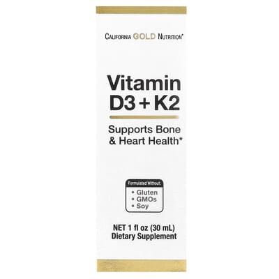 CaliforniaGoldNutrition,D3vitamīns+K2kāMK4,25mkg(1000SV),30ml(1šķidrumaunce)