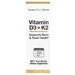 California Gold Nutrition, Vitamines D3 + K2, 25 µg (1000 UI), 30 ml