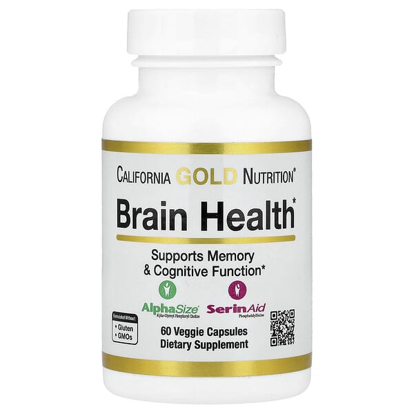California Gold Nutrition, 大腦健康，含 α-甘油磷酸膽鹼、鈣、磷和磷脂酰絲氨酸，60 粒素食膠囊