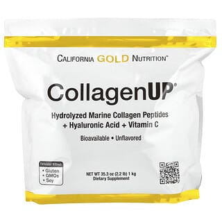 California Gold Nutrition, CollagenUP, Péptidos de colágeno marino hidrolizado con ácido hialurónico y vitamina C, Sin sabor, 1 kg (2,2 lb)