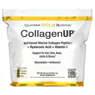 California Gold Nutrition, CollagenUP, Péptidos de colágeno marino hidrolizado con ácido hialurónico y vitamina C, Sin sabor, 1 kg (2,2 lb)