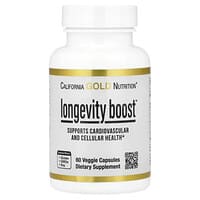 California Gold Nutrition, Longevity Boost with trans-Resveratrol, Olive Leaf Extract, Grape Extract Blend and Medium Chain Triglycerides, 60 Veg Capsules
