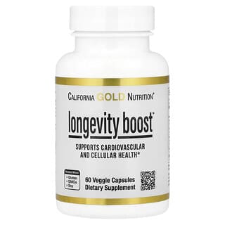 California Gold Nutrition（カリフォルニアゴールドニュートリション）, Longevity Boost、トランスレスベラトロール オリーブ葉エキス ブドウエキスブレンド 中鎖脂肪酸トリグリセリド配合、ベジカプセル60粒