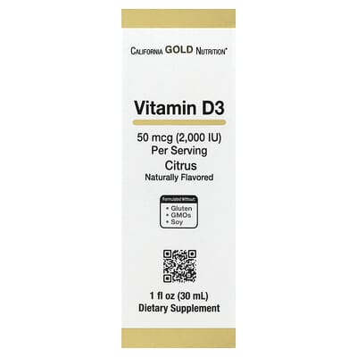 California Gold Nutrition, Vitamin D3, Citrus, 50 mcg (2000 IU), 1 fl oz (30 ml)