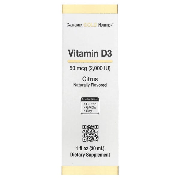 California Gold Nutrition, Vitamin D3, Citrus, 50 mcg (2,000 IU), 1 fl oz (30 ml) — product photo 1