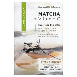 California Gold Nutrition, MATCHA ROAD, Matcha más vitamina C, cítricos y jengibre, 10 unidades