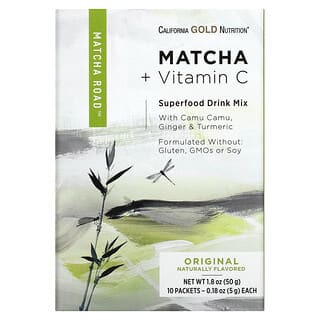 California Gold Nutrition, MATCHA ROAD, Matcha + Vitamina C - Original, 10 Contagens