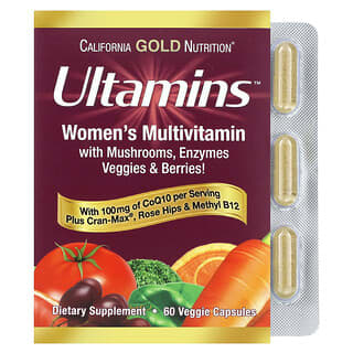 California Gold Nutrition, Ultamins Women's Multivitamin with CoQ10, Mushrooms, Enzymes, Veggies & Berries, 60 Veggie Capsules