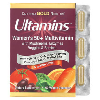 California Gold Nutrition, Ultamins 女性 50+ 复合维生素含辅酶 Q10、菇类、酶、蔬菜、浆果，60 粒素食胶囊