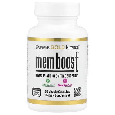 California Gold Nutrition, MEM Boost™, Memory and Cognition Aid Formula with Alpha-Glycerophosphocholine, Hericium Extract, Coffee Berry Extract, and Phosphatidylserine, 60 Vegetarian Capsules