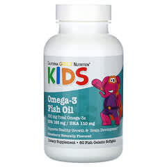 California Gold Nutrition, Aceite de pescado con omega-3 para niños, Sabor natural a fresa, 60 cápsulas blandas de gelatina de pescado