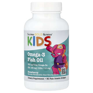 California Gold Nutrition, 儿童 Omega-3 鱼油，天然草莓味，60 粒鱼明胶软胶囊