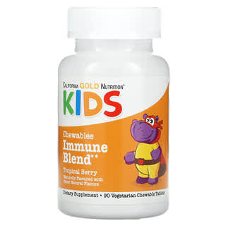 California Gold Nutrition, детская жевательная добавка для поддержки иммунитета, натуральный вкус тропических ягод, 90 вегетарианских таблеток