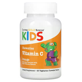 California Gold Nutrition, Comprimidos masticables de vitamina C para niños, Sabor a naranja, 90 comprimidos vegetales