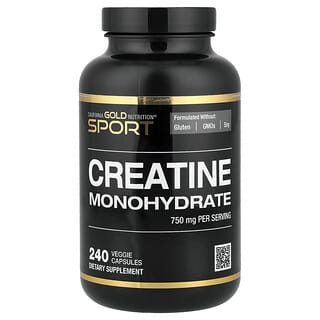California Gold Nutrition, Sports, Creatina Mono-hidratada Pura, 750 mg, 240 Cápsulas Vegetais