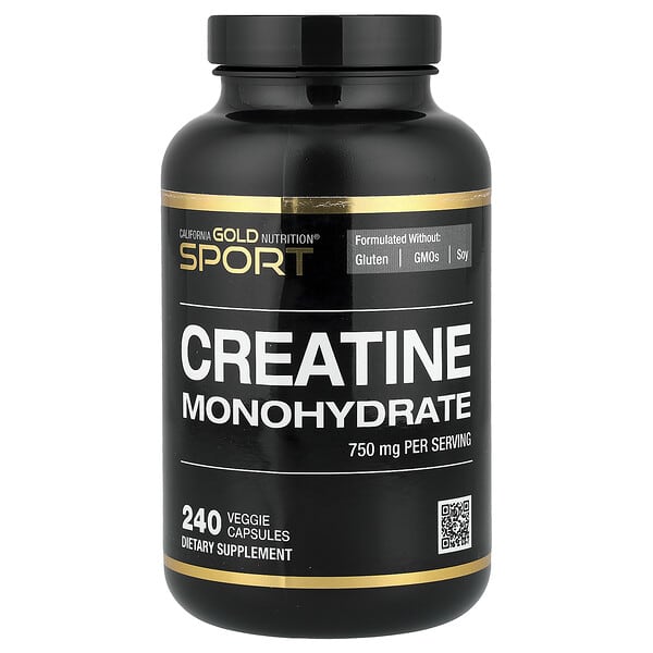California Gold Nutrition, Sport, Pure Creatine Monohydrate, 750 mg, 240 Veggie Capsules — product photo 1
