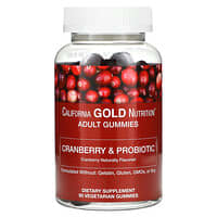 California Gold Nutrition, Cranberry & Probiotic Gummies with Cranberry Concentrate, Fructooligosaccharides and Bacillus coagulans, Natural Cranberry, 90 Vegetarian Gummies
