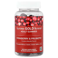 California Gold Nutrition, Gomitas de arándano rojo y probióticos con concentrado de arándano rojo, fructooligosacáridos y Bacillus coagulans, Sabor natural a arándano rojo, 90 gomitas vegetales